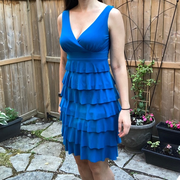 Frank Lyman Blue Ruffle Dress - Picture 1 of 11